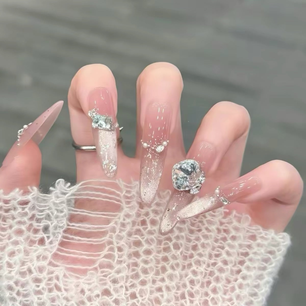 Handmade Wearable Nails 2026 New Design, Premium Fine Dog-Length French Cat Eye Nail Art Sheets, Removable