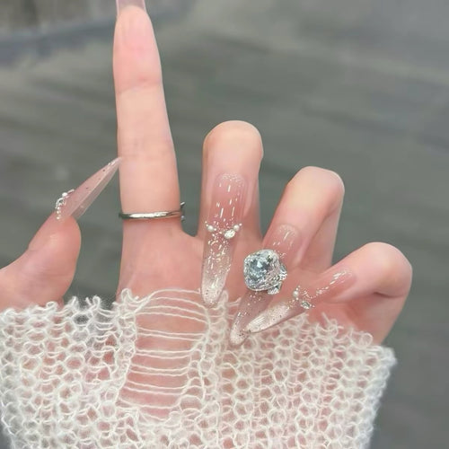 Handmade Wearable Nails 2026 New Design, Premium Fine Dog-Length French Cat Eye Nail Art Sheets, Removable