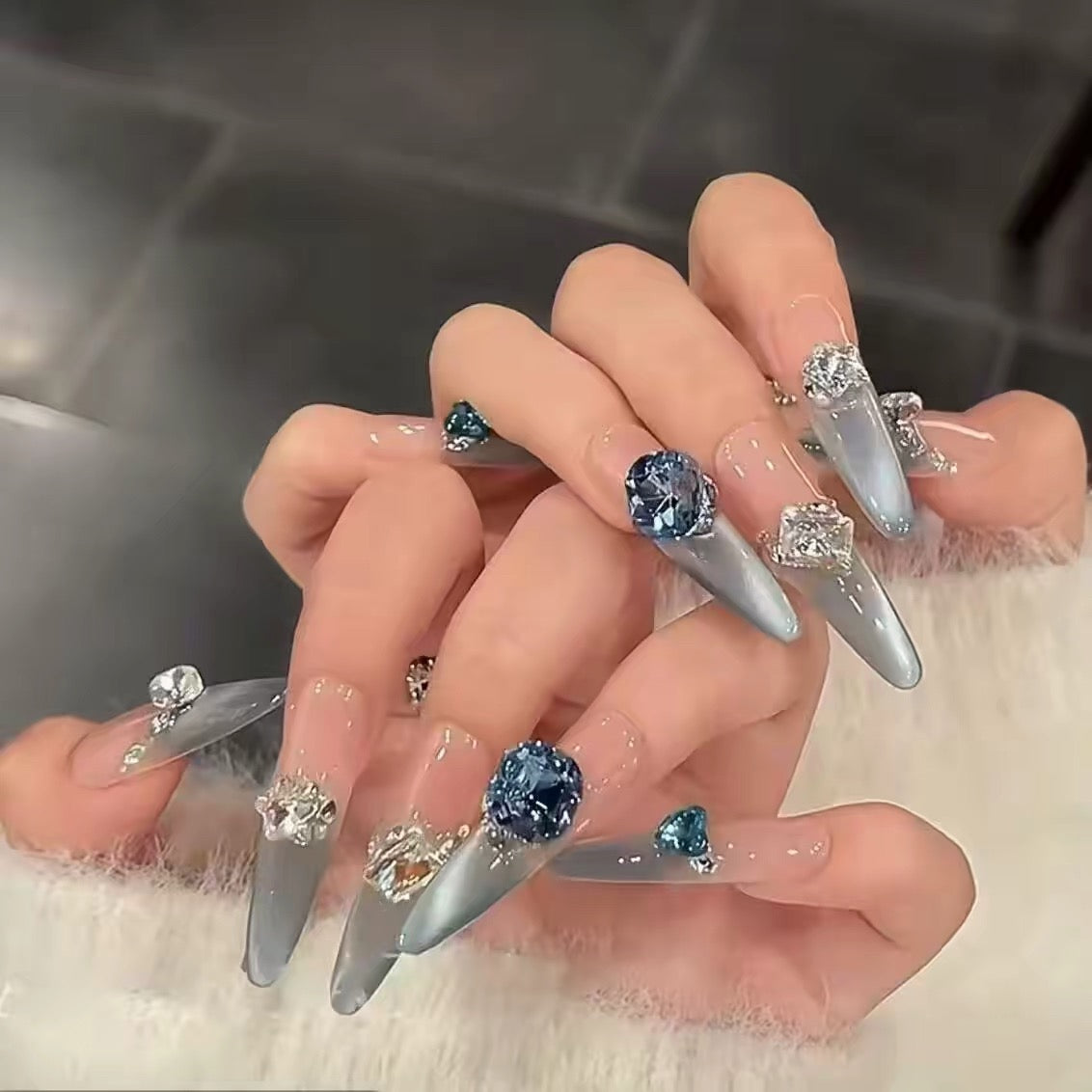 Handmade Wearable Nails 2026 New Long French Cat Eye Nail Art Sheets, Removable