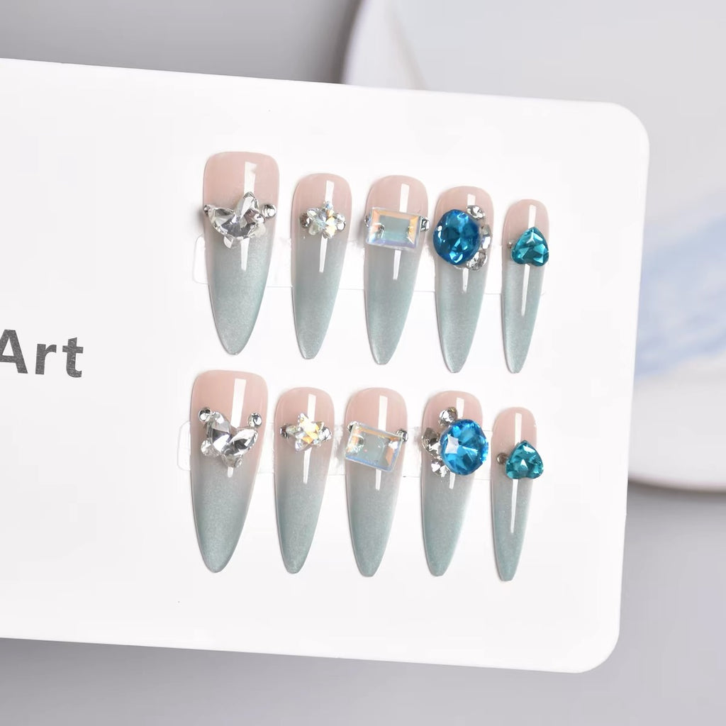 Handmade Wearable Nails 2026 New Long French Cat Eye Nail Art Sheets, Removable