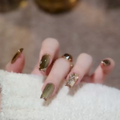 Green cat-eye champagne diamond handcrafted wearable jewelry with detachable trapezoidal design