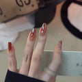 Electroplated red gradient handmade wearable nail short atmosphere feeling ice transparent glass bead cat's eye nail sticker