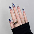 High-end texture, refreshing French, deep blue, light luxury, diamond-embedded, handmade, wearable manicure