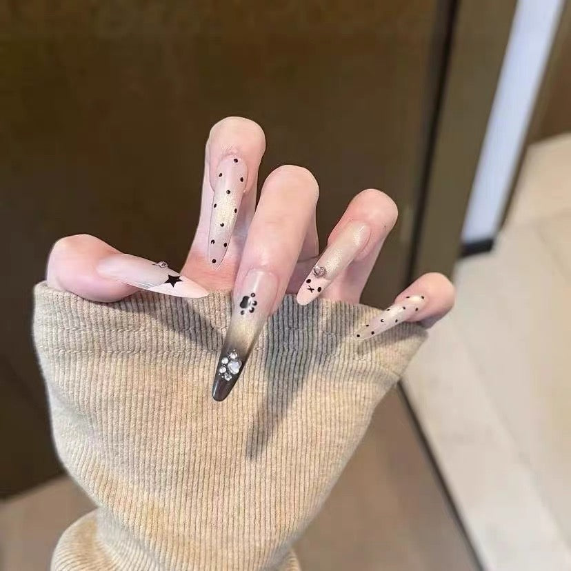 [Black Fan Cat Claws] Handmade Wearable Nail Long Cat Claws Nail Stickers Cat Eye High-end Feel Whitening Nail Plates
