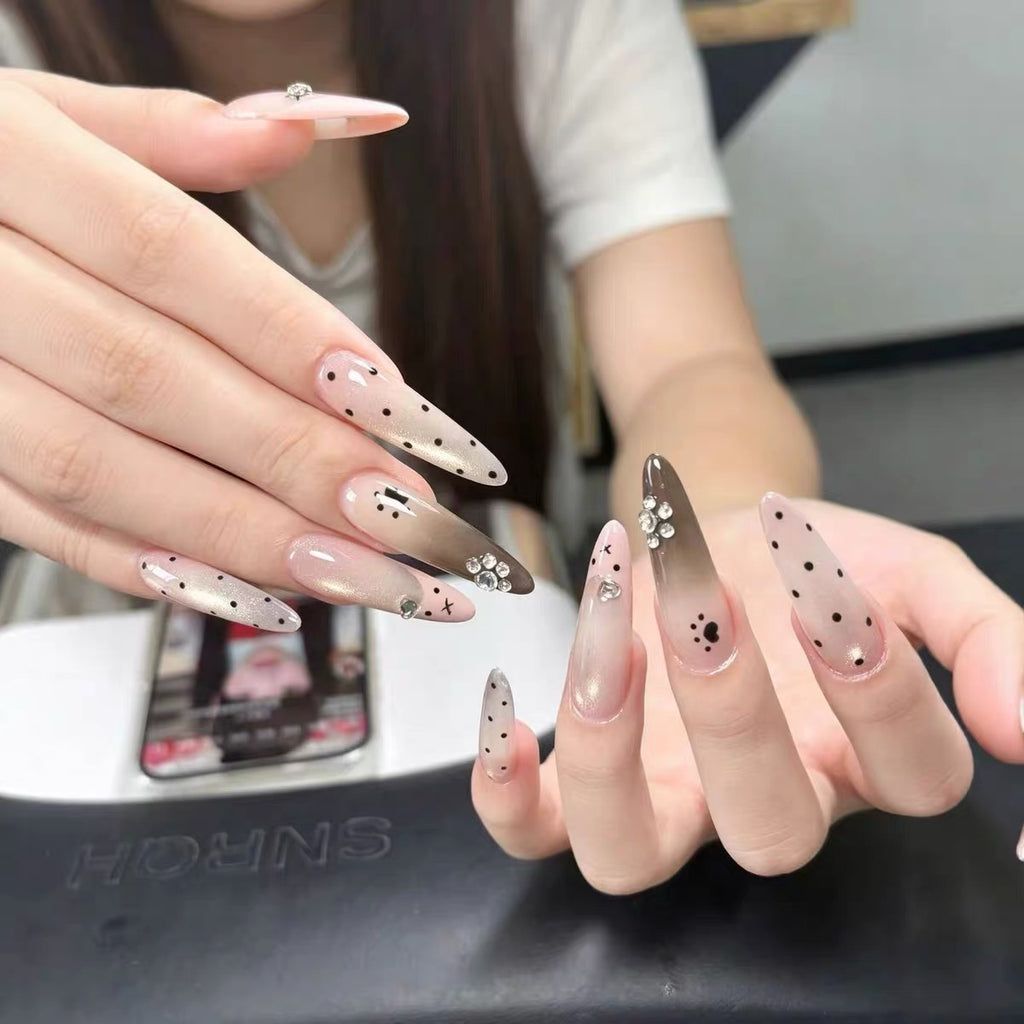 [Black Fan Cat Claws] Handmade Wearable Nail Long Cat Claws Nail Stickers Cat Eye High-end Feel Whitening Nail Plates
