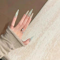 Ice transparent peppermint green gradient wearable nail, long pointed shape, white and cool feeling, beautiful nails, high-end feeling nude transparent nail plate