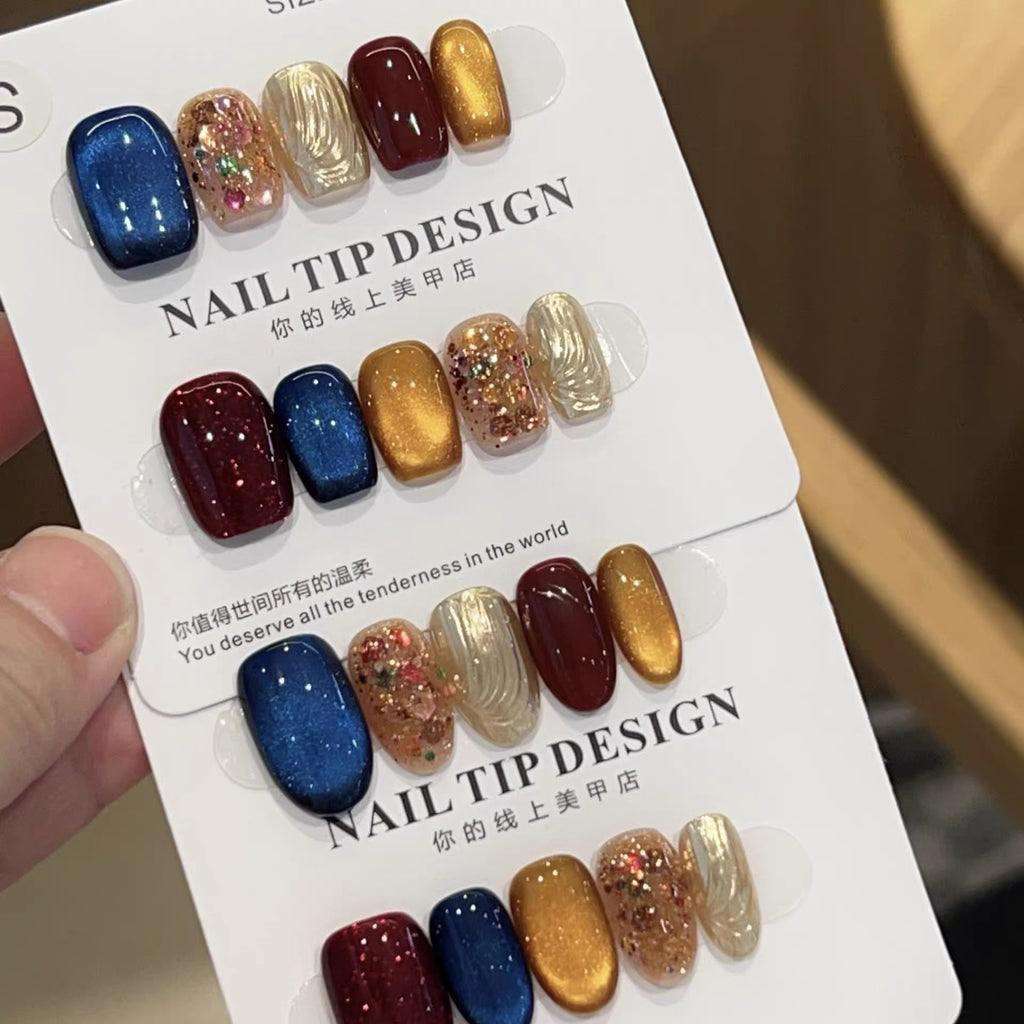 [Fashion Party] Pure hand-made wearable nail luxury style red gold wine red shows white high-end removable manicure nail plate