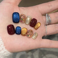 [Fashion Party] Pure hand-made wearable nail luxury style red gold wine red shows white high-end removable manicure nail plate