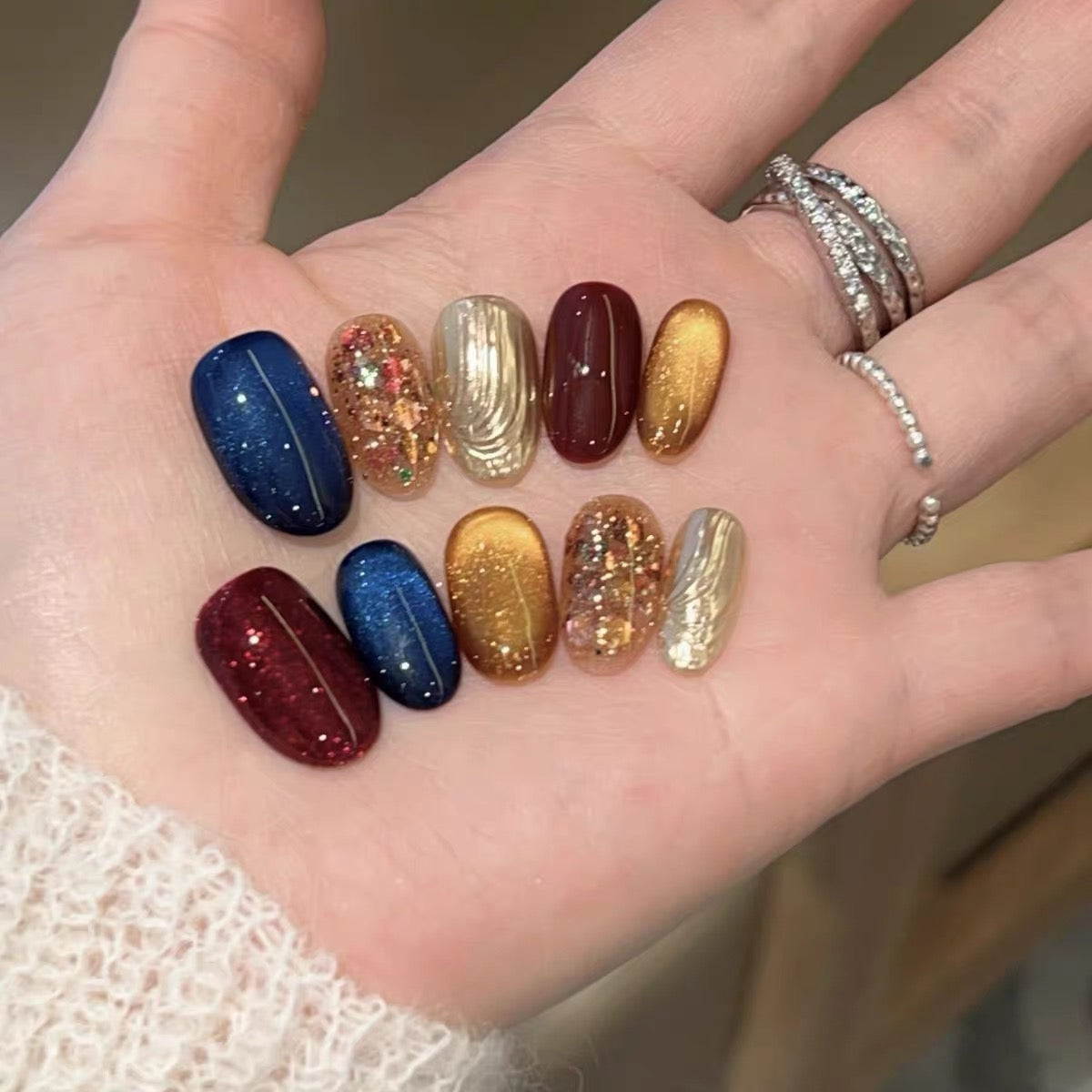 [Fashion Party] Pure hand-made wearable nail luxury style red gold wine red shows white high-end removable manicure nail plate