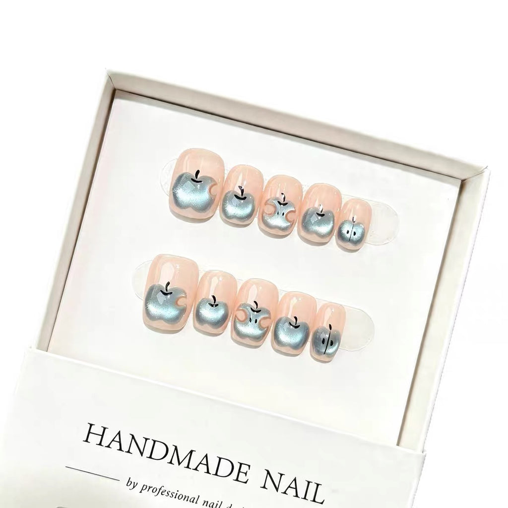 [Frozen Fruit] Hand-drawn personalized sweet and cool blue cat's eye apple niche high-end handmade wearable nail sticker