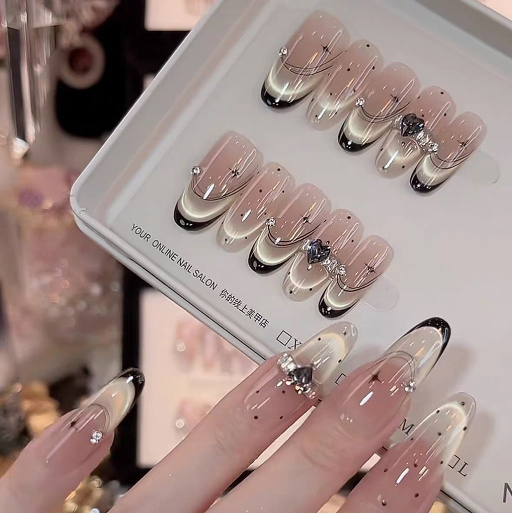 [Dark Night Star Order] Handmade Wearable Nail Luxury High-end Feel Pure White Light Therapy Pure Handmade Wearable Nails