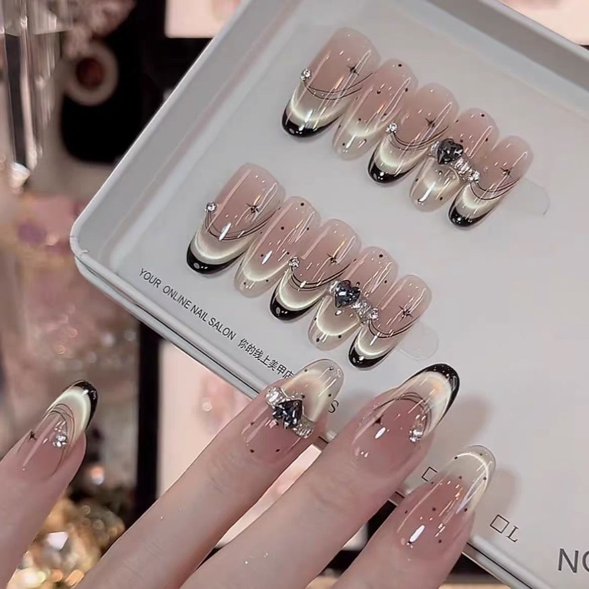 [Dark Night Star Order] Handmade Wearable Nail Luxury High-end Feel Pure White Light Therapy Pure Handmade Wearable Nails