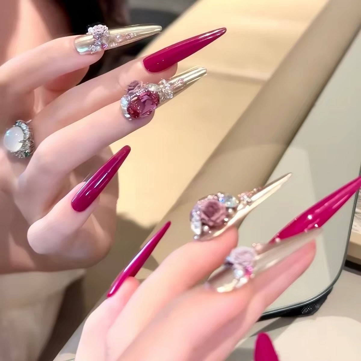 The same model as the internet celebrity, hand-made, wearable, blue, magic mirror, pink, full of diamonds, flashing, white, nail stickers, removable, and so on.