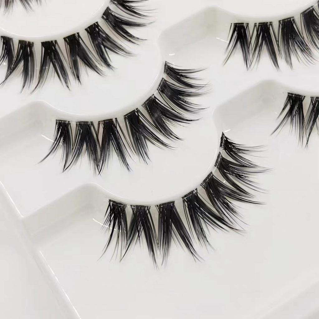 7 pairs of transparent stem false eyelashes, natural, one piece, fine stem, cartoon, can be segmented, Asian-mixed, feathered, tail-like eyelashes