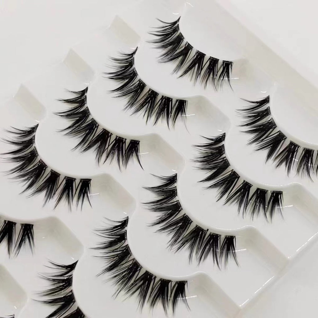 7 pairs of transparent stem false eyelashes, natural, one piece, fine stem, cartoon, can be segmented, Asian-mixed, feathered, tail-like eyelashes