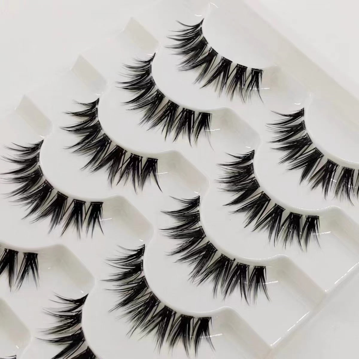 7 pairs of transparent stem false eyelashes, natural, one piece, fine stem, cartoon, can be segmented, Asian-mixed, feathered, tail-like eyelashes