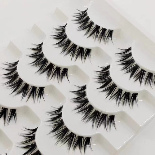 7 pairs of transparent stem false eyelashes, natural, one piece, fine stem, cartoon, can be segmented, Asian-mixed, feathered, tail-like eyelashes