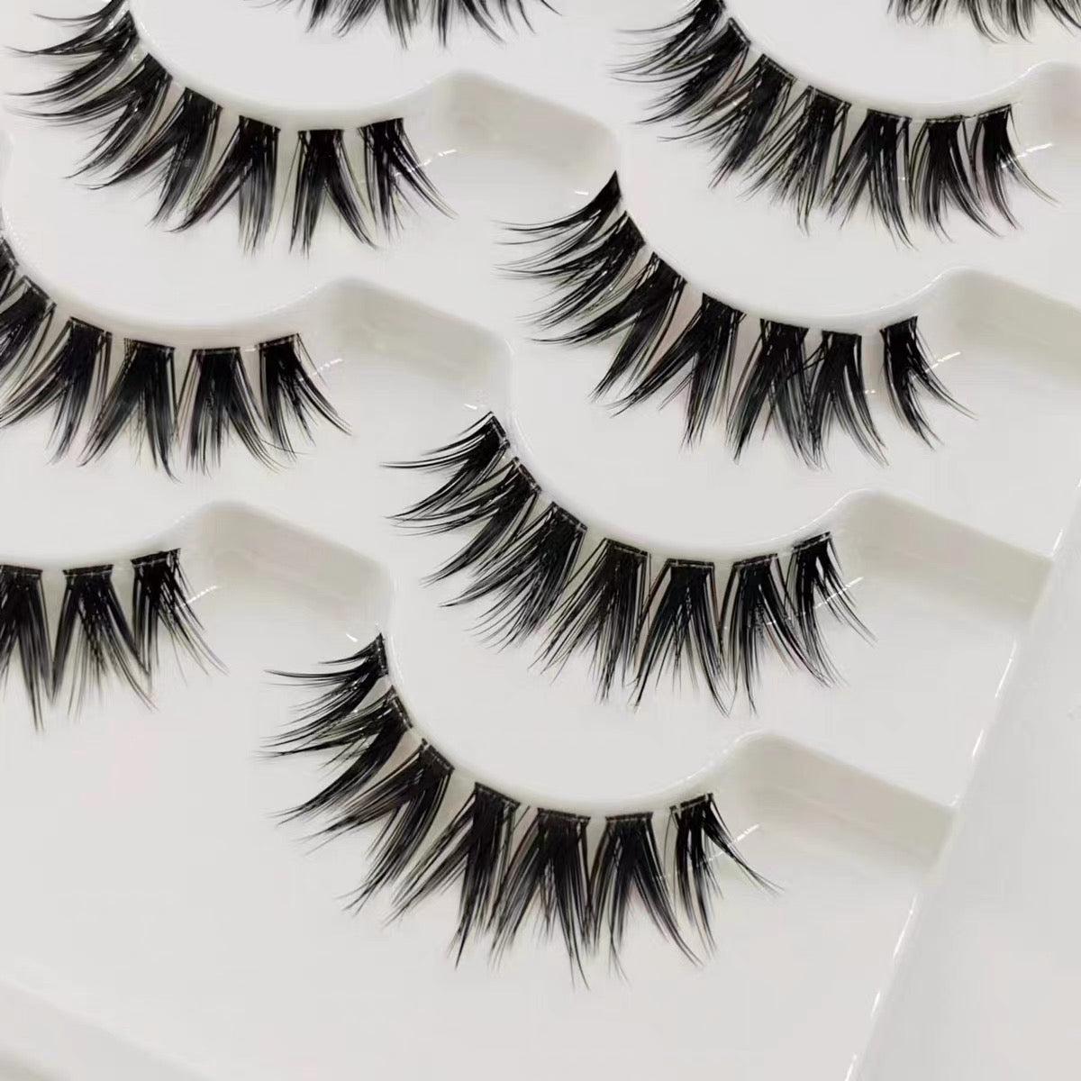 7 pairs of transparent stem false eyelashes, natural, one piece, fine stem, cartoon, can be segmented, Asian-mixed, feathered, tail-like eyelashes