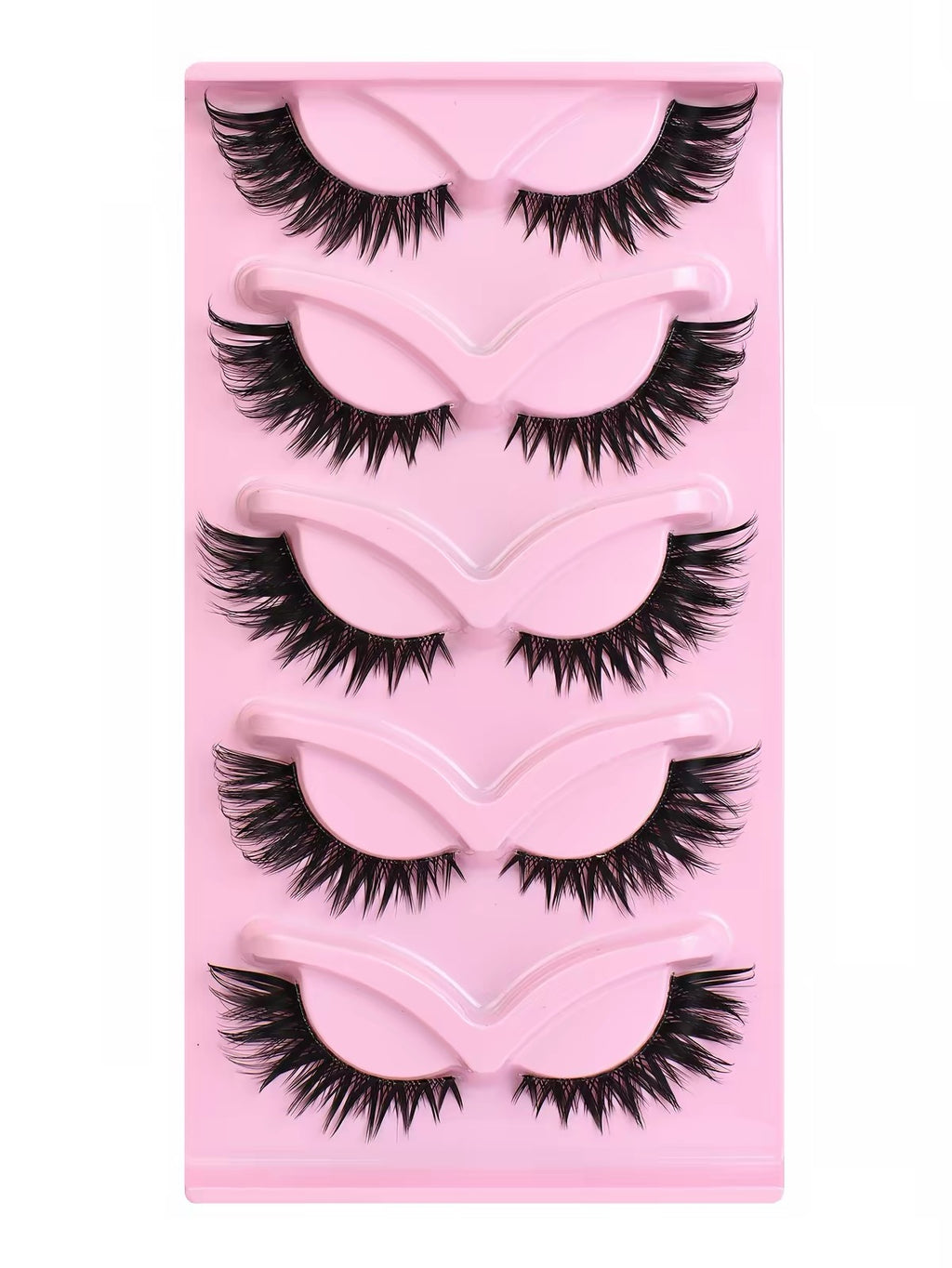 Mixed-race 3D, 5 pairs of fox-like cat eyes, slanted, black tips, cat simulation, natural, thick, curled, one-piece eyelashes