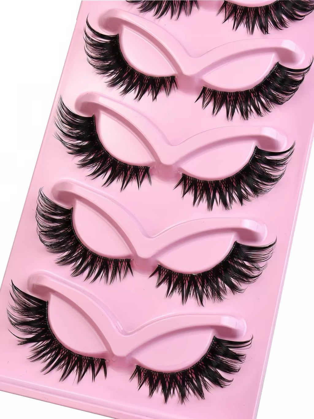 Mixed-race 3D, 5 pairs of fox-like cat eyes, slanted, black tips, cat simulation, natural, thick, curled, one-piece eyelashes